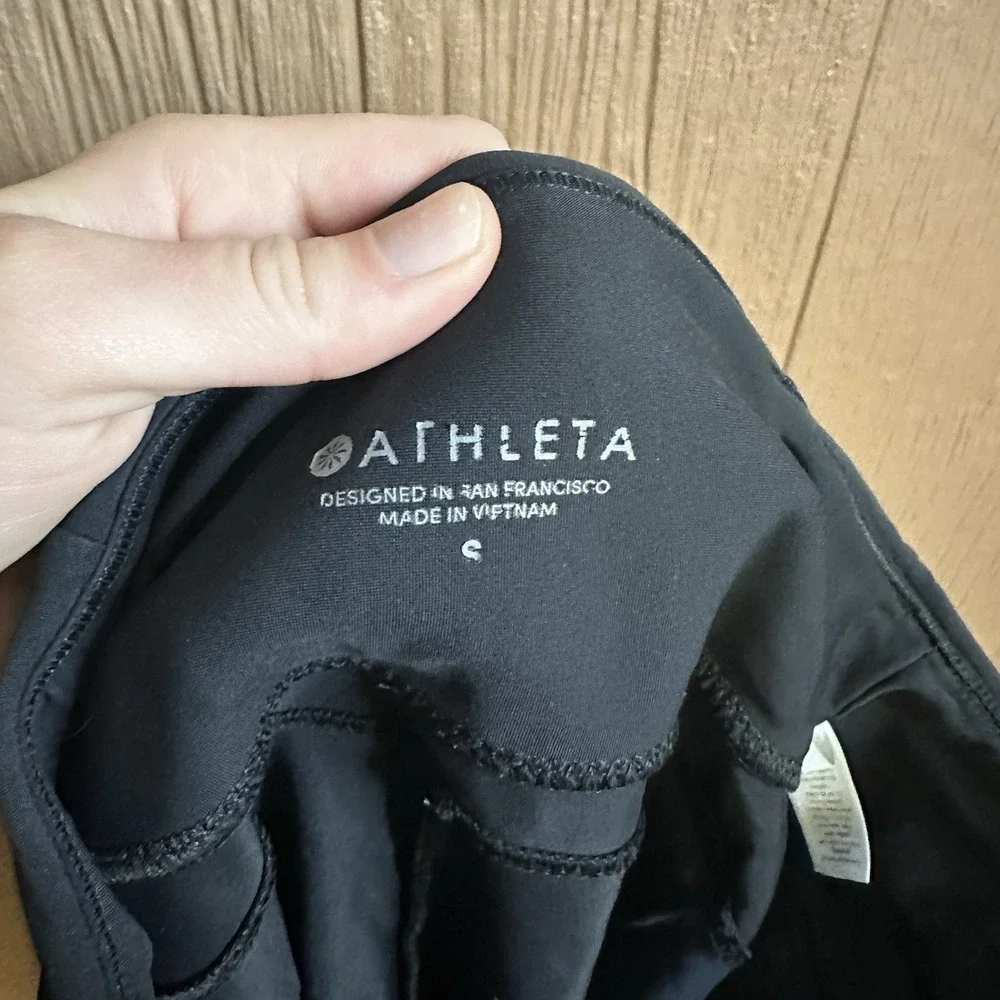 Athleta Stellar Tight Leggings Women's Sz S Two Tone Black Navy Blue Activewear